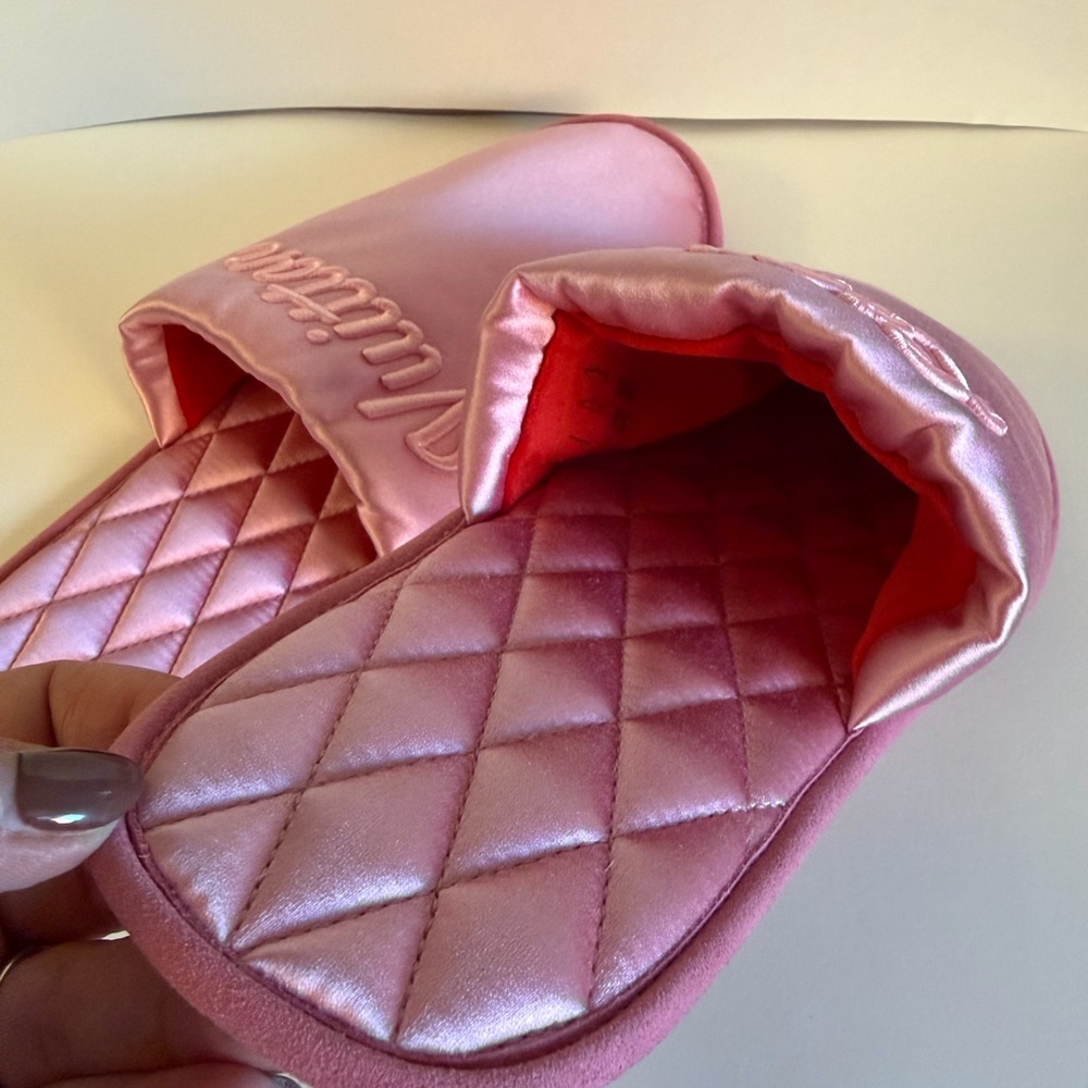 Louis Vuitton Pink Satin Quilted Slippers - Picture 2 of 8